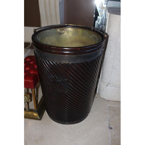 715 - Pair of mahogany brass bound peat buckets with brass liners in the Irish Georgian style { 69cm H X 5... 