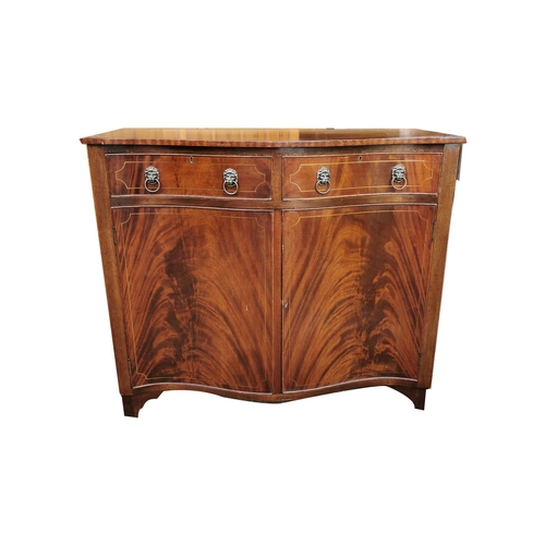 716 - 1950's serpentine fronted mahogany with brass inlay dining room service cabinet the two short drawer... 