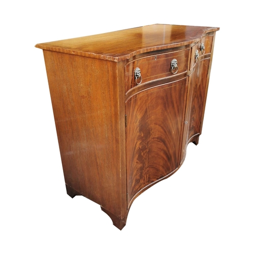 716 - 1950's serpentine fronted mahogany with brass inlay dining room service cabinet the two short drawer... 