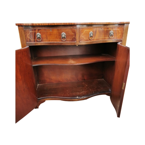 716 - 1950's serpentine fronted mahogany with brass inlay dining room service cabinet the two short drawer... 