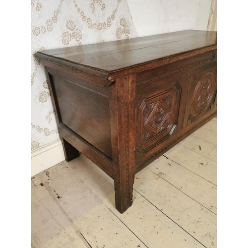 721 - 19th C. carved oak coffer {66 cm H x 133 cm W x 53 cm D}.