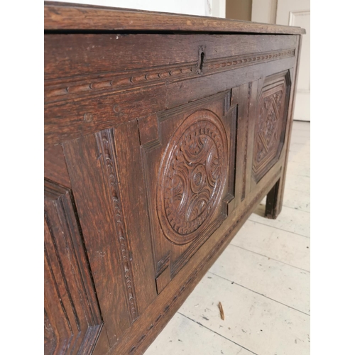 721 - 19th C. carved oak coffer {66 cm H x 133 cm W x 53 cm D}.