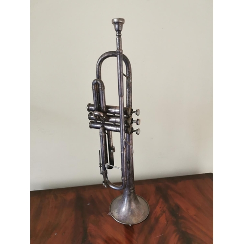 723 - Early 20th C. silvered trumpet {54 cm L}.