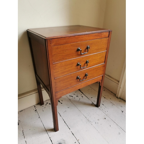 728 - Edwardian mahogany side cabinet with three drawers raised on square legs {72 cm H x 49 cm W x 37 cm ... 