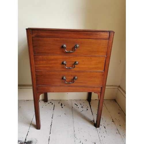 728 - Edwardian mahogany side cabinet with three drawers raised on square legs {72 cm H x 49 cm W x 37 cm ... 