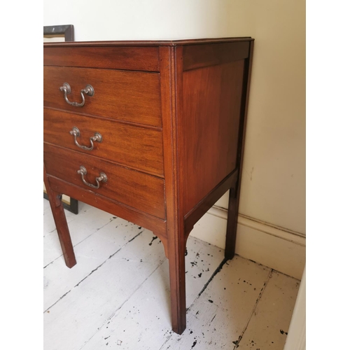 728 - Edwardian mahogany side cabinet with three drawers raised on square legs {72 cm H x 49 cm W x 37 cm ... 