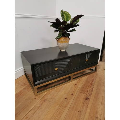 733 - Orlando Black Gloss painted finish coffee table with geometric panels the two short drawers in the f... 