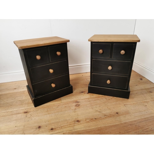 734 - Pair of painted pine lockers the two short drawers above two long drawers raised on plinth bases { 6... 