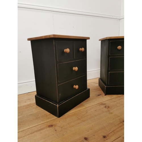 734 - Pair of painted pine lockers the two short drawers above two long drawers raised on plinth bases { 6... 