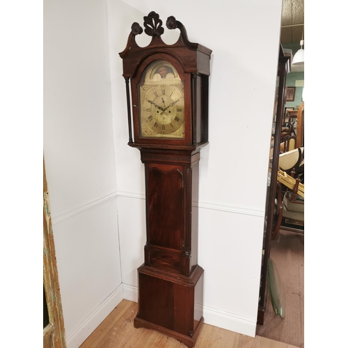 737 - 19th. C. mahogany long cased clock with arched rolling moon brass dial John Gilston Belfast No 315  ... 