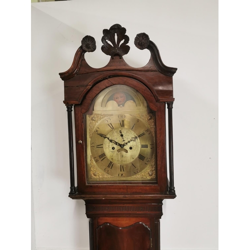 737 - 19th. C. mahogany long cased clock with arched rolling moon brass dial John Gilston Belfast No 315  ... 