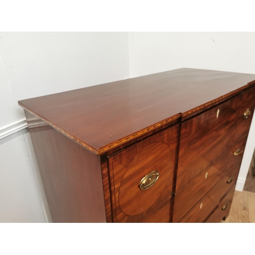 739 - 19th. C. inlaid mahogany breakfront secretaire chest the fall front long drawer enclosing a fitted i... 