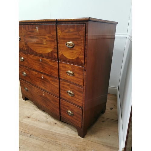 739 - 19th. C. inlaid mahogany breakfront secretaire chest the fall front long drawer enclosing a fitted i... 