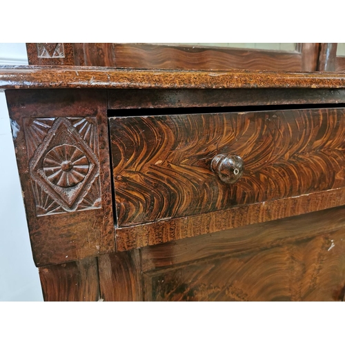 740 - 19th. C. Irish carved and scumbled pine press, the two glazed doors over two short drawers and two b... 