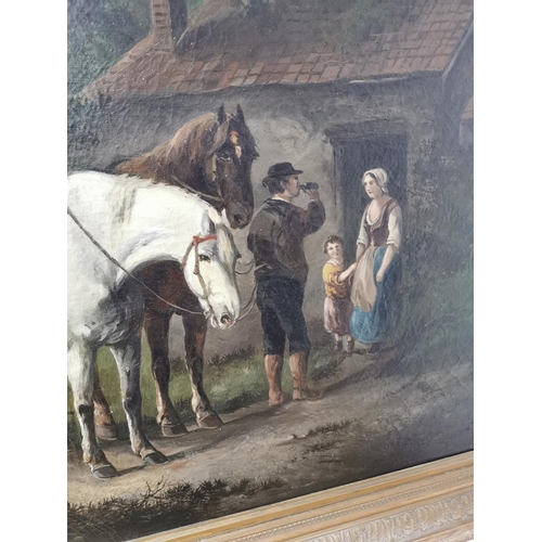 741 - Rose J Leigh The Traveller Returns gilt framed Oil on Canvas { 96cm H X 144cm W }. Rose Leigh was a ... 