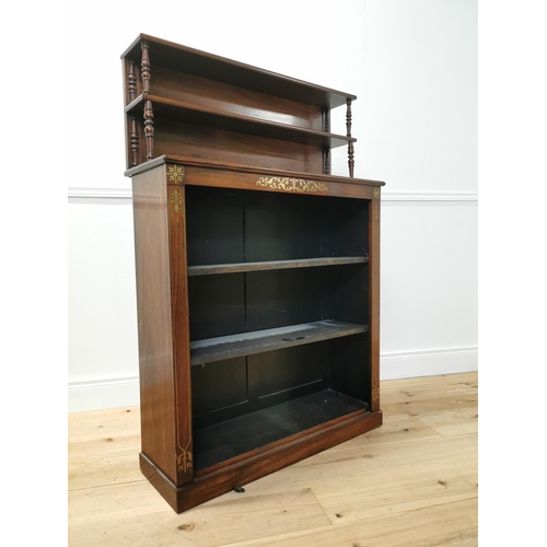 742 - Good quality Regency rosewood floor bookcase with brass inlay, the gallery back with two shelves abo... 