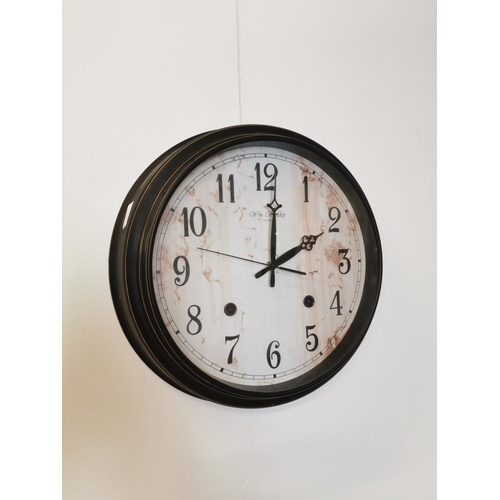 745 - Vintage metal wall clock with paper dial {42 cm Dia.}.