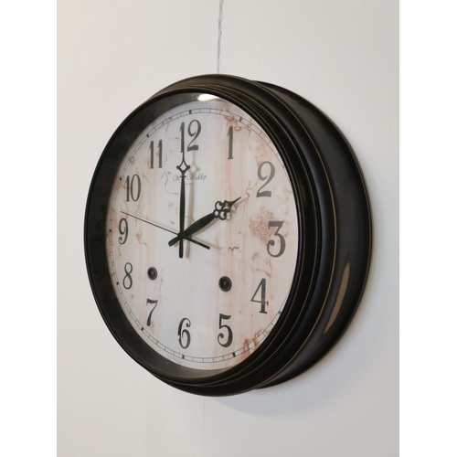 745 - Vintage metal wall clock with paper dial {42 cm Dia.}.