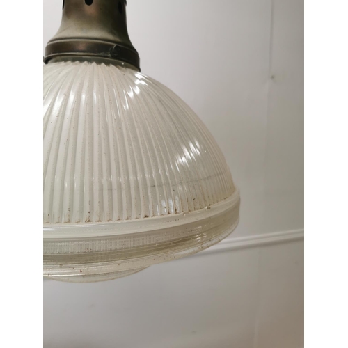 77 - Early 20th C. Halophane hanging light shade with brass fitting {38cm L x 33cm Dia.}