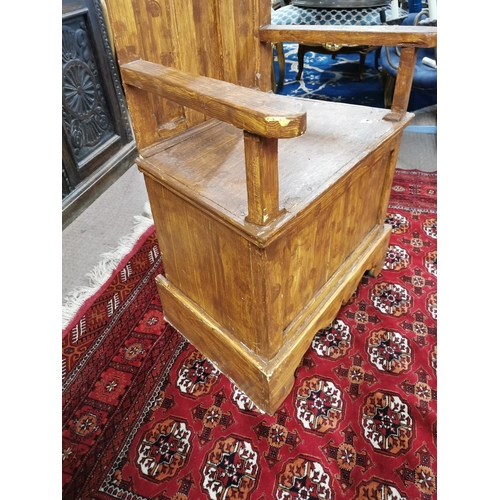 797 - Scumbled pine hall bench with drawer in the base { 144cm H X 70cm W X 52cm D }.