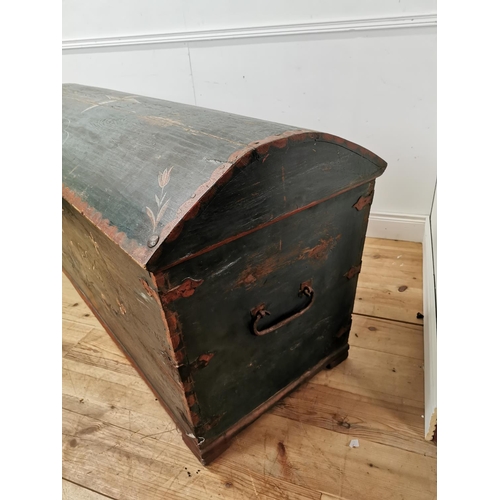 801 - 19th. C. Danish painted oak dome topped metal bound  Marriage trunk J A D 1820 { 83cm H X 164cm W X6... 