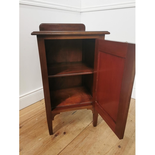 803 - Edwardian mahogany bedside locker the gallery back above a single paneled door raised on tapered squ... 