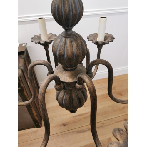 805 - Bronzed metal hanging six branch chandelier { 105cm H X 67cm Dia }.