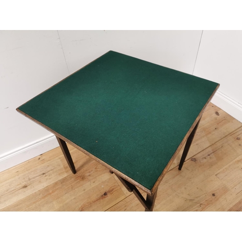 806 - Folding oak card table with green baize panel raised on tapered legs { 70cm H X 69cm Sq }.