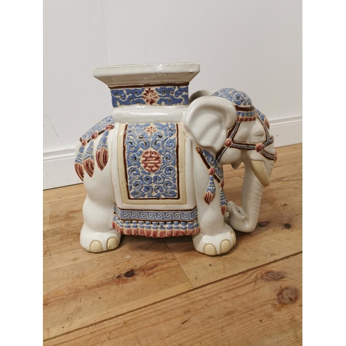 808 - Ceramic garden stool in the form of an elephant { 43cm H X 48cm W X 23cm D }