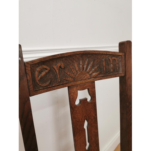 838 - Arts & Crafts oak  side chair the back inscribed erin above an upholstered seat raised on tapered le... 