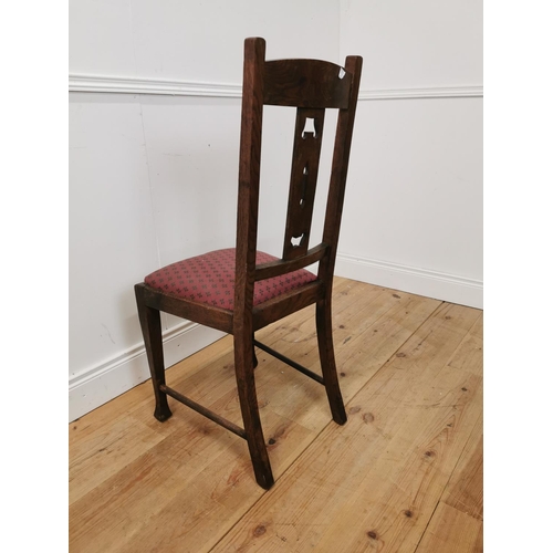 838 - Arts & Crafts oak  side chair the back inscribed erin above an upholstered seat raised on tapered le... 