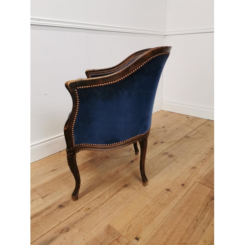 839 - 19th. C. crushed velvet upholstered carved oak armchair raised on cabriole legs { 80cm H X 66cm W X ... 