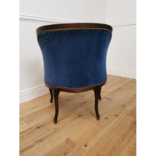 839 - 19th. C. crushed velvet upholstered carved oak armchair raised on cabriole legs { 80cm H X 66cm W X ... 