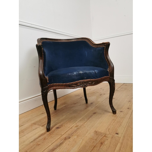 839 - 19th. C. crushed velvet upholstered carved oak armchair raised on cabriole legs { 80cm H X 66cm W X ... 