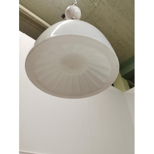 841 - 1950's opaline gas hanging light shade with fittings { 50cm H X 30cm Dia }.