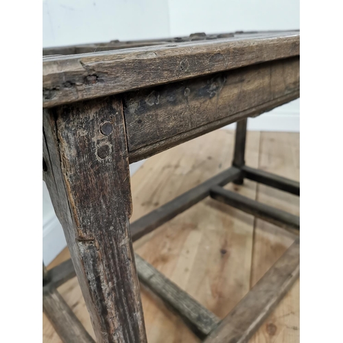 843 - Rare 17th. C. oak bible table the two doors in the centre panel with metal fittings and inscribed T+... 