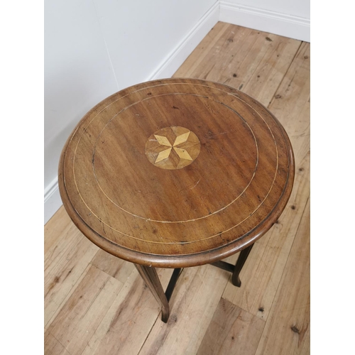 844 - 19th. C. inlaid mahogany circular lamp table raised on tapered legs { 76cm H X 45cm Dia }.