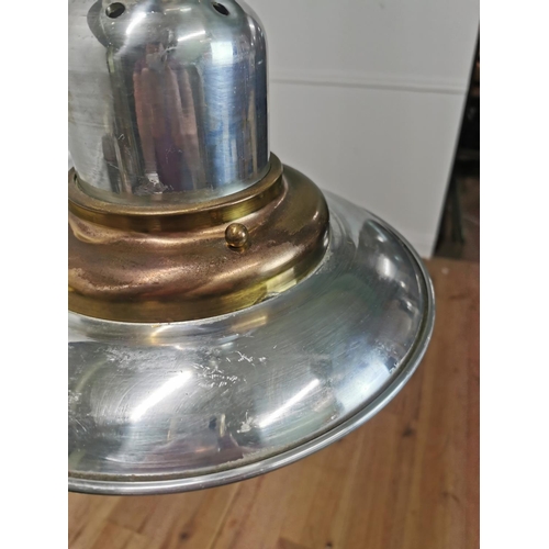 846 - Chrome and brass hanging ceiling  light { 70cm H X 32cm Dia }