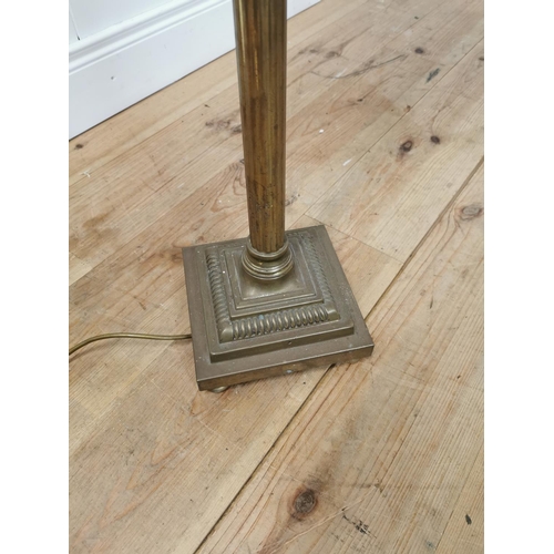 851 - Edwardian brass standard lamp with shade { 170cm H X 42cm Dia }.