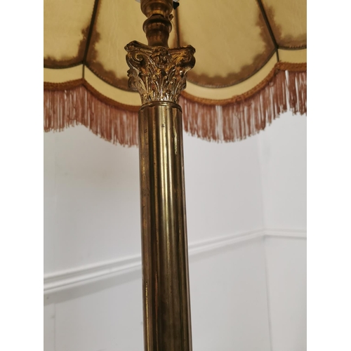 851 - Edwardian brass standard lamp with shade { 170cm H X 42cm Dia }.