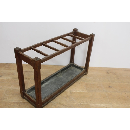 86 - 19th. C. pich pine stick stand with drip tray Stamped H J Burgess { 60cm H X 92cm W X 30cmD }