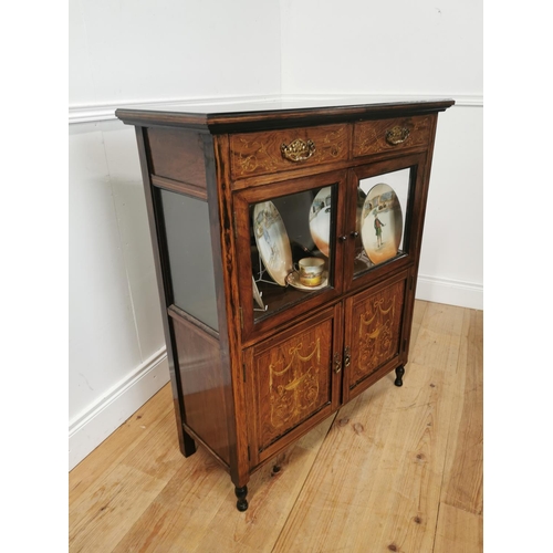 887 - 19th. C. rosewood side cabinet the two drawers in the frieze above two glazed doors and two panelled... 