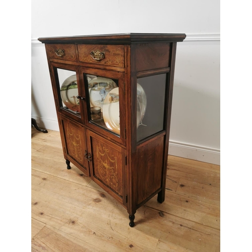 887 - 19th. C. rosewood side cabinet the two drawers in the frieze above two glazed doors and two panelled... 