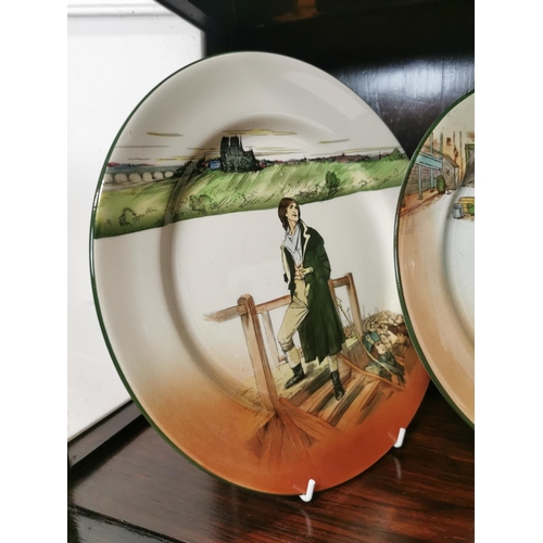 888 - Set of four Royal Doulton plates and a cup and saucer depicting Victorian figures