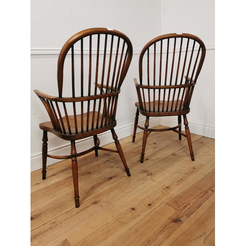 895 - Pair of elm Windsor stick backed armchairs with crinoline stretchers Signed Stewart Linford High Wyc... 