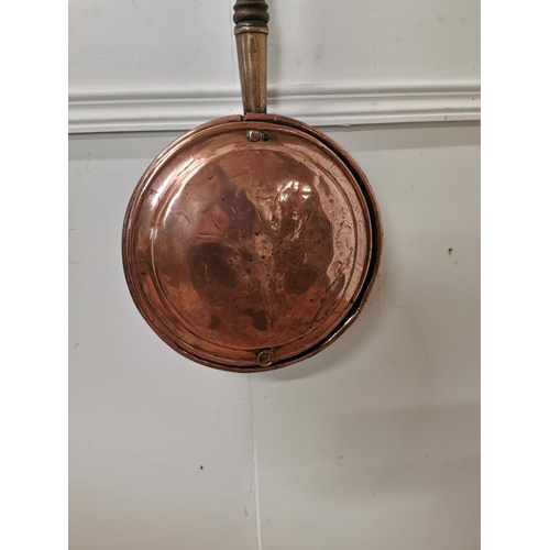 898 - Early 20th. C. copper bed warmer { 117cm H X 30cm W X 10cm D  }.