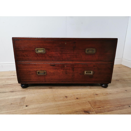 90 - Good quality 19th C. mahogany campaign chest in the form of a coffee table with two long drawers rai... 