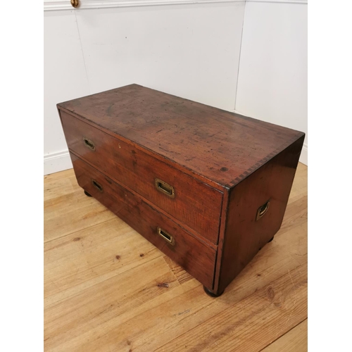 90 - Good quality 19th C. mahogany campaign chest in the form of a coffee table with two long drawers rai... 