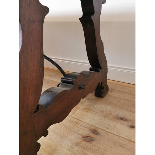 913 - 18th C. walnut Spanish kitchen table on lyre supports with metal brackets. {77 cm H x 225 cm L x 84 ... 