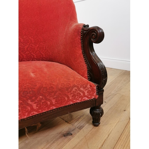 914 - William IV. upholstered mahogany chaise lounge. {  92cm H X 160cm W X 74cm D }.